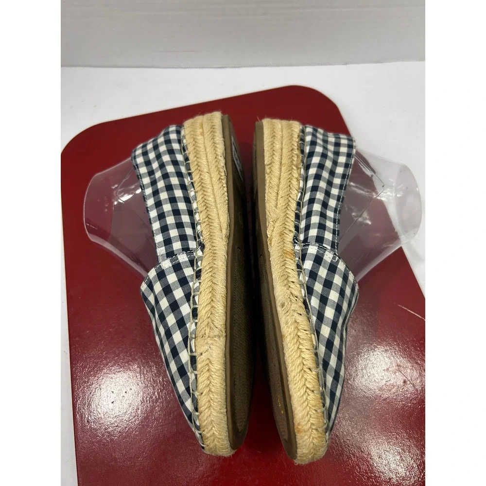 Merona Gingham Espadrille Flats 8.5 Navy White Slip On Coastal Preppy Boho